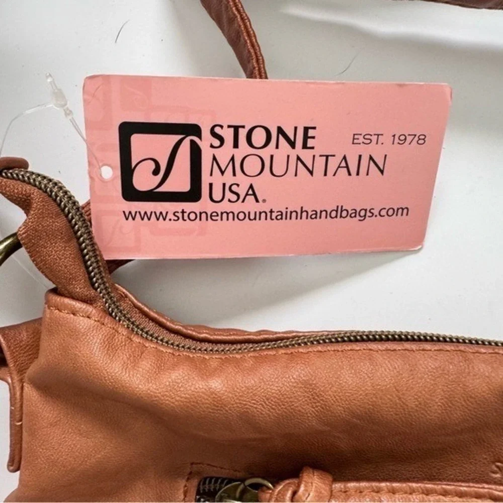 Stone Mountain USA Bag NWT Crossbody Bucket Faux Leather Tan Cognac Gorp Work